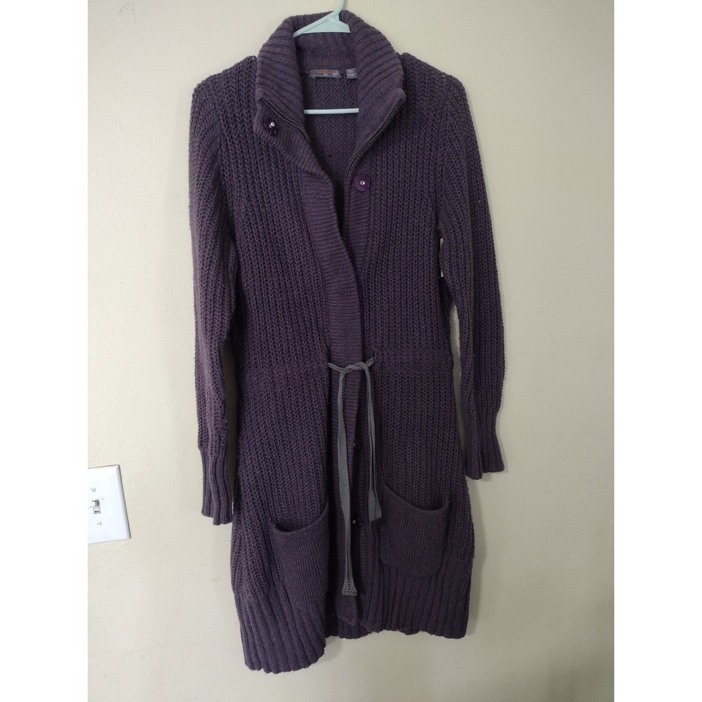 Merrell Womens‎ Purple Ribbed Longline Zip Front Lambswool Blend Sweater Medium